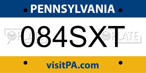 084SXT Pennsylvania License Plate