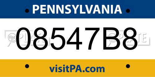 08547B8 Pennsylvania License Plate