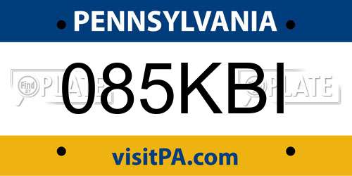 085KBI Pennsylvania License Plate