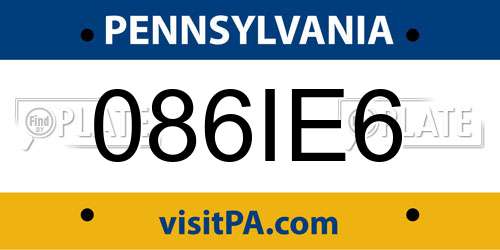 086IE6 Pennsylvania License Plate