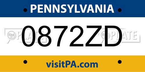 0872ZD Pennsylvania License Plate