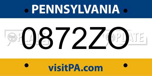 0872ZO Pennsylvania License Plate