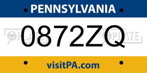 0872ZQ Pennsylvania License Plate