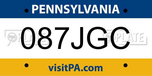 087JGC Pennsylvania License Plate