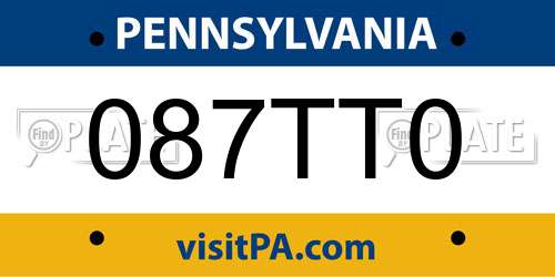 087TT0 Pennsylvania License Plate