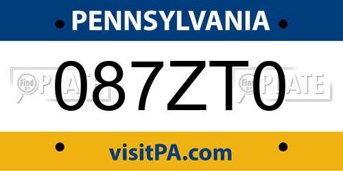 087ZT0 Pennsylvania License Plate