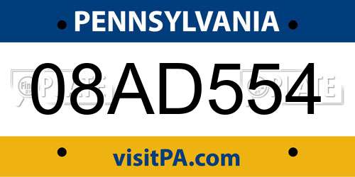 08AD554 Pennsylvania License Plate