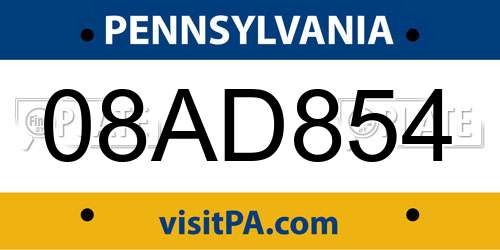 08AD854 Pennsylvania License Plate