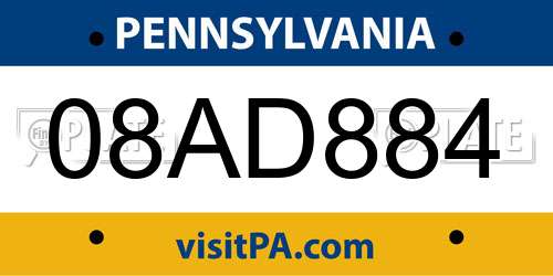 08AD884 Pennsylvania License Plate