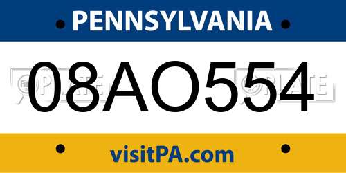 08AO554 Pennsylvania License Plate