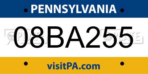 08BA255 Pennsylvania License Plate