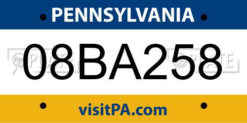 08BA258 Pennsylvania License Plate