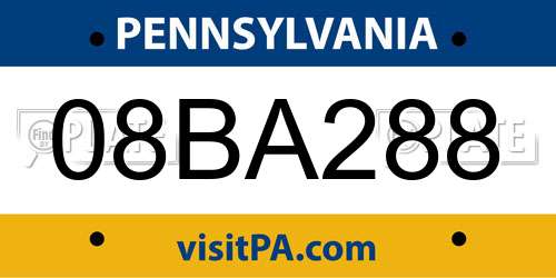08BA288 Pennsylvania License Plate