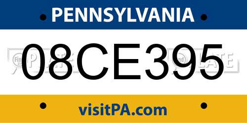 08CE395 Pennsylvania License Plate