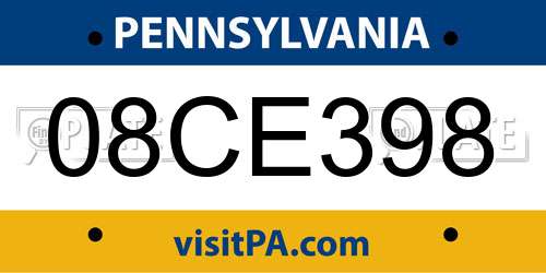 08CE398 Pennsylvania License Plate