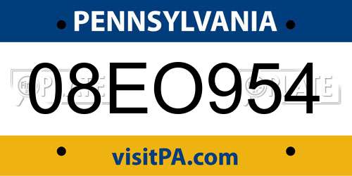 08EO954 Pennsylvania License Plate