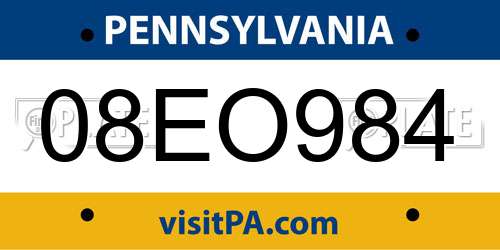 08EO984 Pennsylvania License Plate