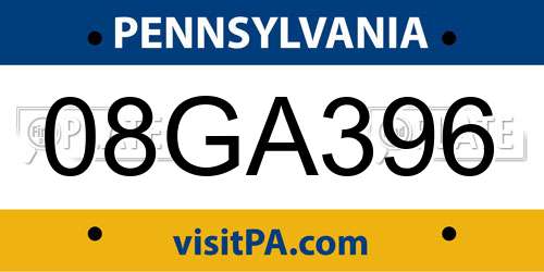 08GA396 Pennsylvania License Plate