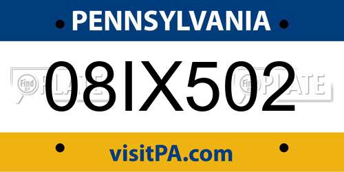 08IX502 Pennsylvania License Plate