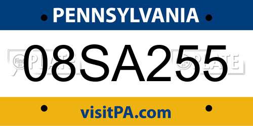 08SA255 Pennsylvania License Plate