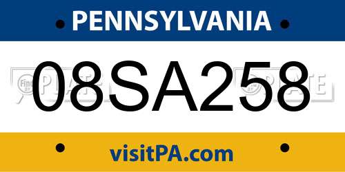 08SA258 Pennsylvania License Plate