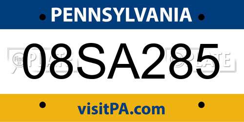 08SA285 Pennsylvania License Plate