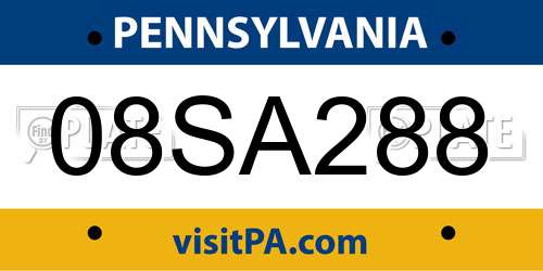 08SA288 Pennsylvania License Plate
