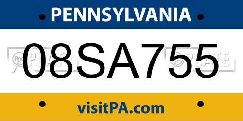 08SA755 Pennsylvania License Plate