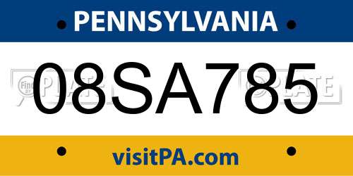 08SA785 Pennsylvania License Plate