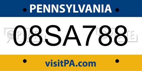 08SA788 Pennsylvania License Plate
