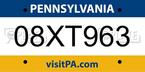 08XT963 Pennsylvania License Plate