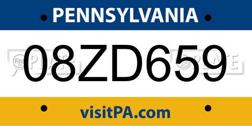 08ZD659 Pennsylvania License Plate