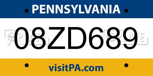 08ZD689 Pennsylvania License Plate