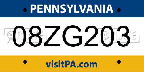 08ZG203 Pennsylvania License Plate