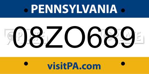 08ZO689 Pennsylvania License Plate