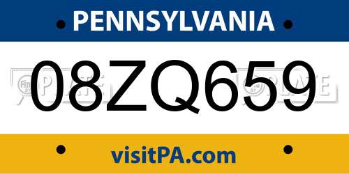 08ZQ659 Pennsylvania License Plate