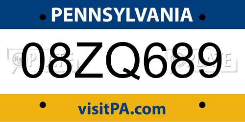 08ZQ689 Pennsylvania License Plate