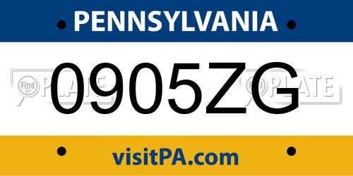 0905ZG Pennsylvania License Plate