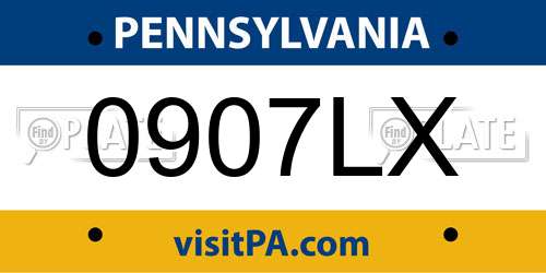 0907LX Pennsylvania License Plate