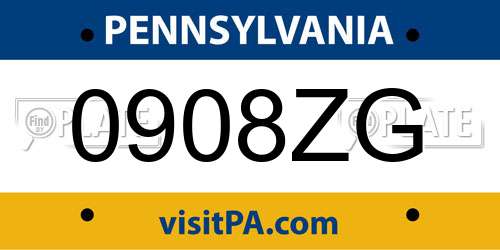 0908ZG Pennsylvania License Plate