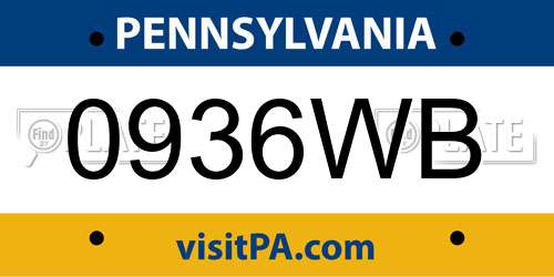 0936WB Pennsylvania License Plate