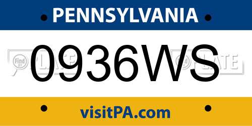 0936WS Pennsylvania License Plate