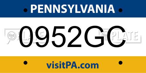 0952GC Pennsylvania License Plate
