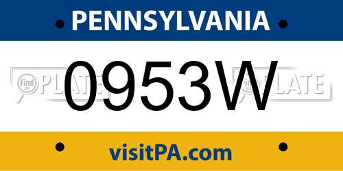 0953W Pennsylvania License Plate
