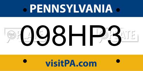 098HP3 Pennsylvania License Plate
