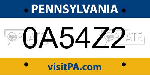 0A54Z2 Pennsylvania License Plate