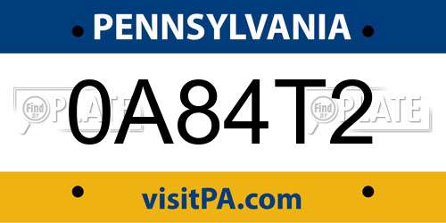 0A84T2 Pennsylvania License Plate