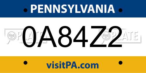 0A84Z2 Pennsylvania License Plate