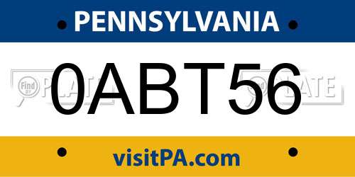 0ABT56 Pennsylvania License Plate