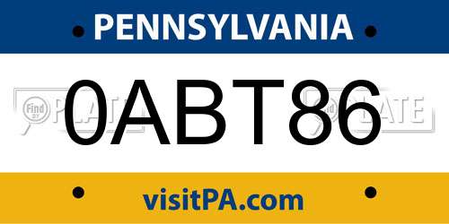 0ABT86 Pennsylvania License Plate